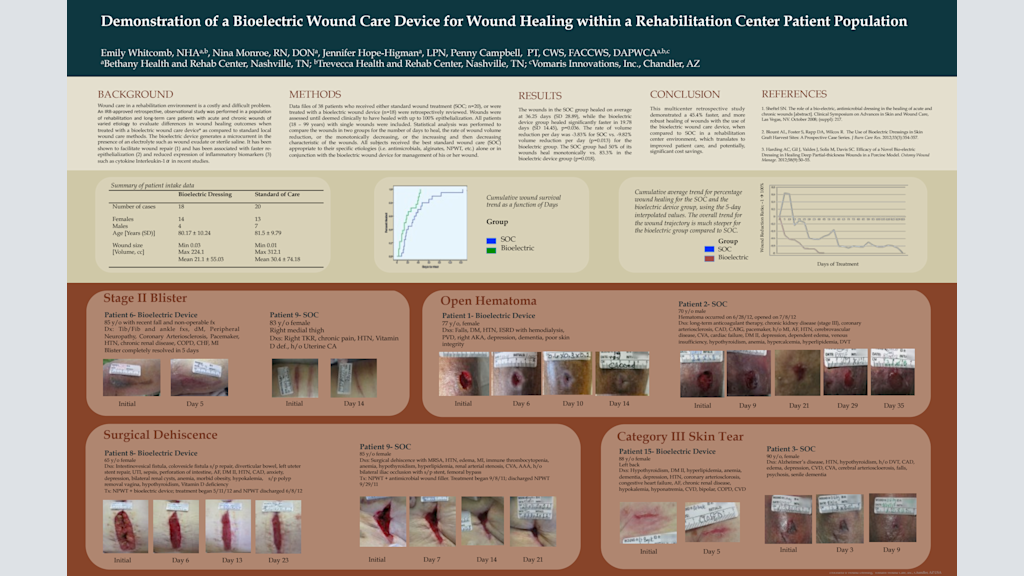 Demonstration of a Bioelectric Wound Care Device for Wound Healing within a Rehabilitation Center Patient Population
