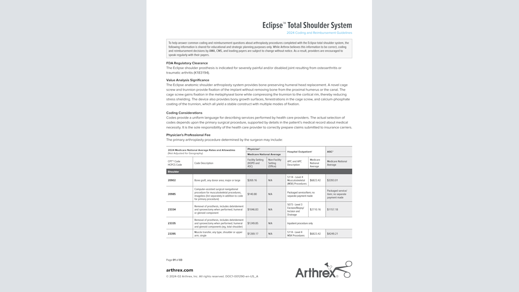 Eclipse™ Total Shoulder System - 2024 Coding and Reimbursement Guidelines
