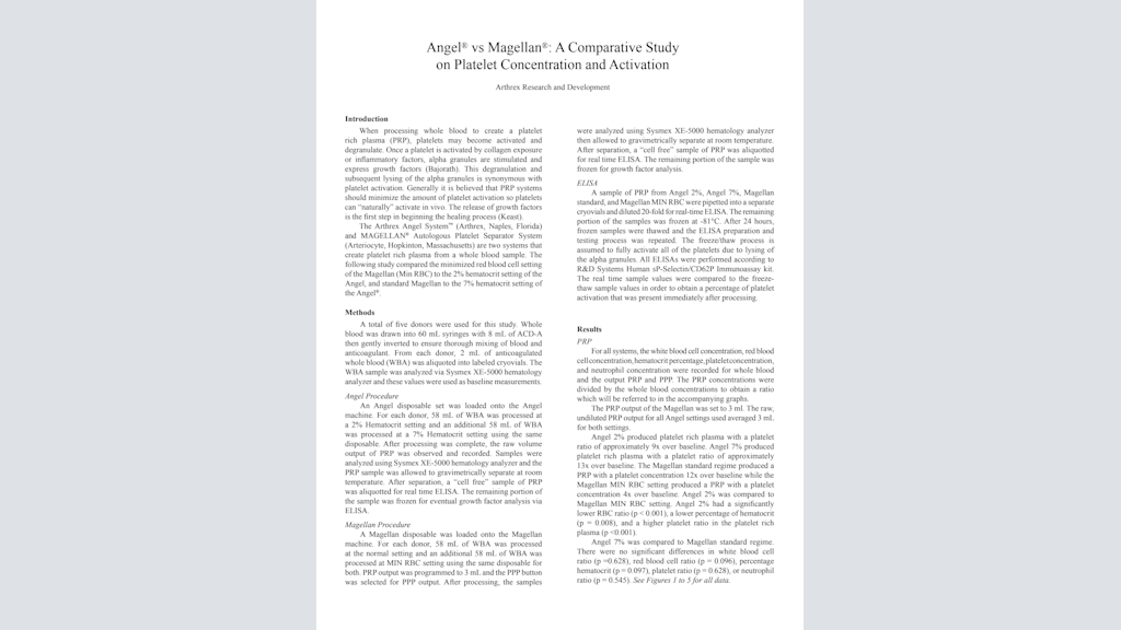 Angel® vs Magellan®: A Comparative Study on Platelet Concentration and Activation