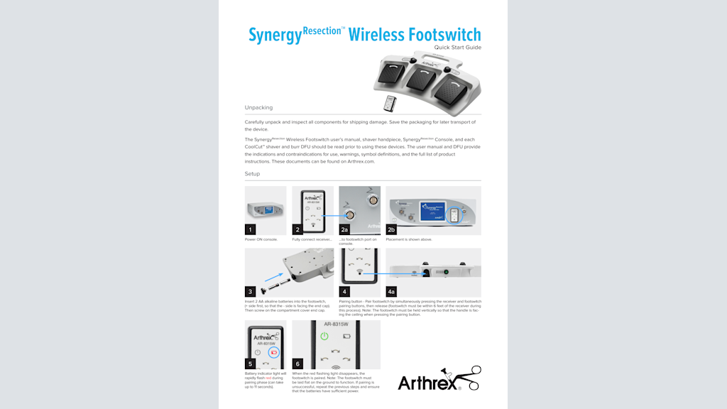 SynergyResection™ Wireless Footswitch Quick Start Guide