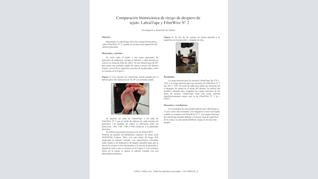 Comparación biomecánica de riesgo de desgarro de tejido: LabralTape™ y FiberWire #2®