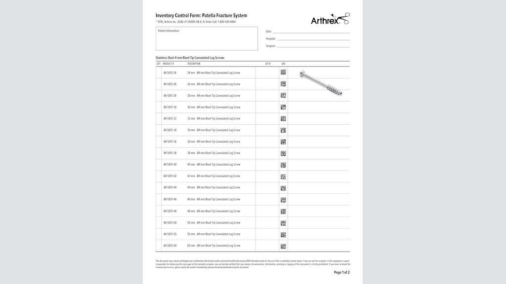 Arthrex Patella Fracture System