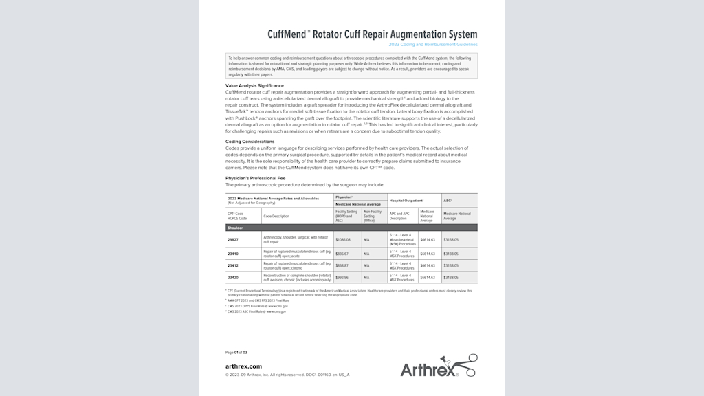 CuffMend™ Rotator Cuff Repair Augmentation System 2023 Coding and Reimbursement Guidelines
