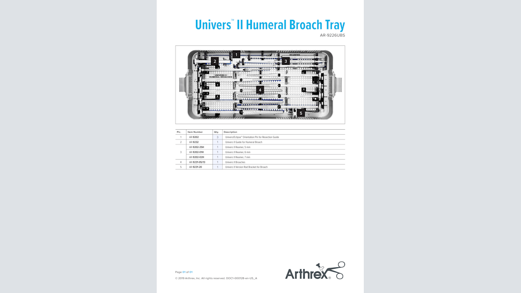 Univers™ II Humeral Broach Tray (AR-9226UBS)