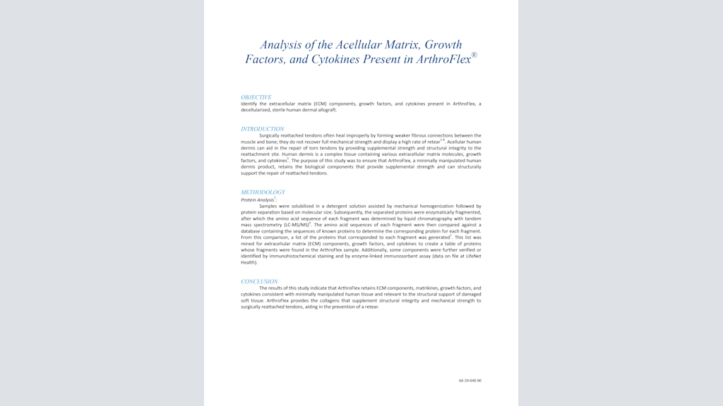 Analysis of the Acellular Matrix, Growth Factors, and Cytokines Present in ArthroFlex®