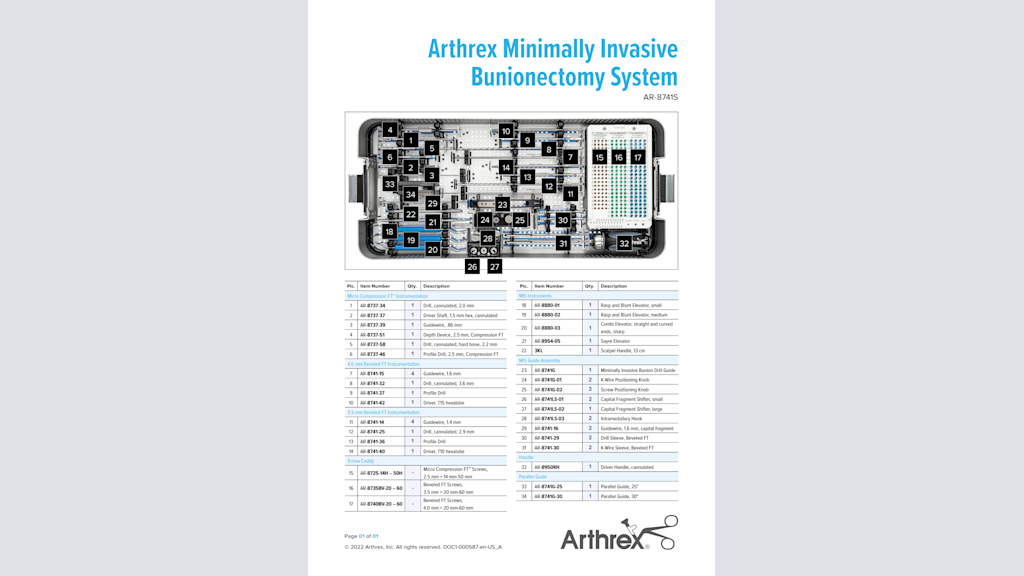 Arthrex Minimally Invasive Bunionectomy System AR-8741S
