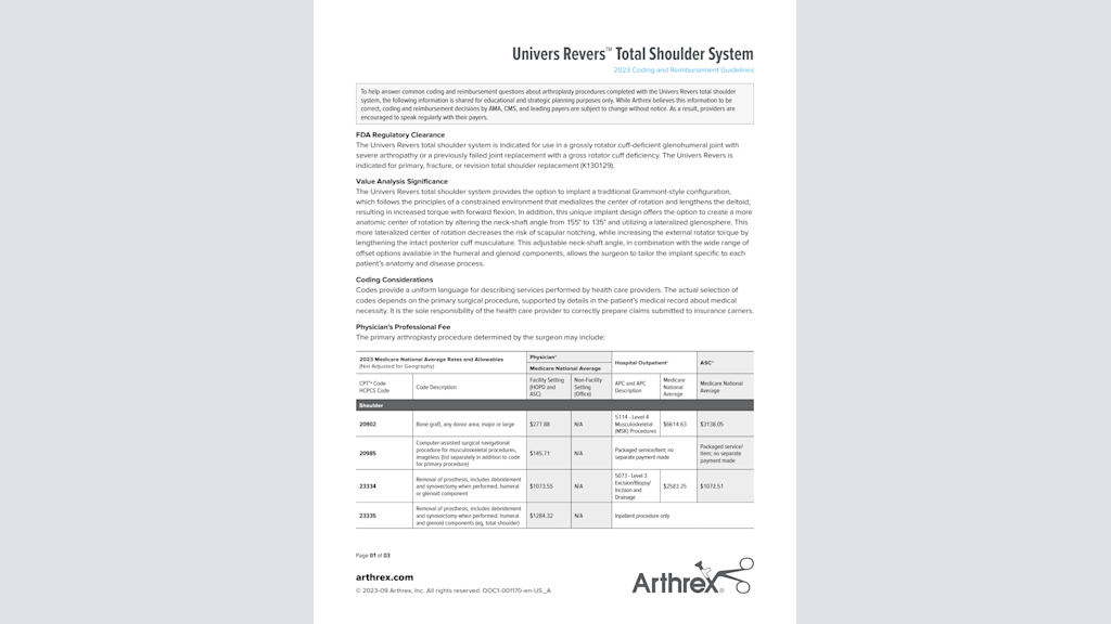 Univers Revers™ Total Shoulder System 2023 Coding and Reimbursement Guidelines