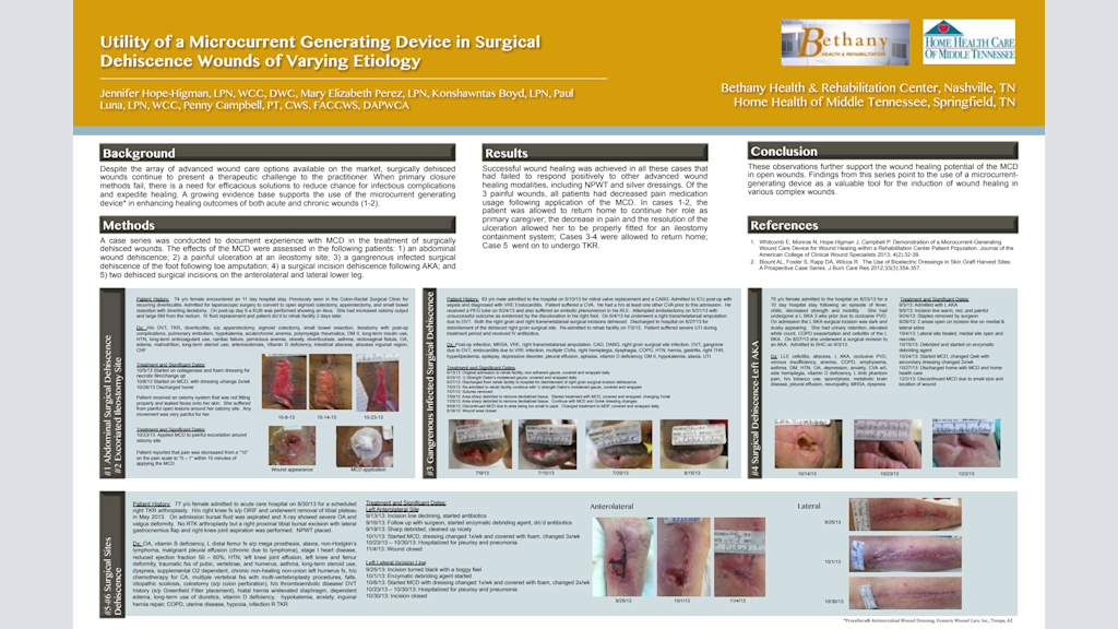Utility of a Microcurrent Generating Device in Surgical Dehiscence Wounds of Varying Etiology