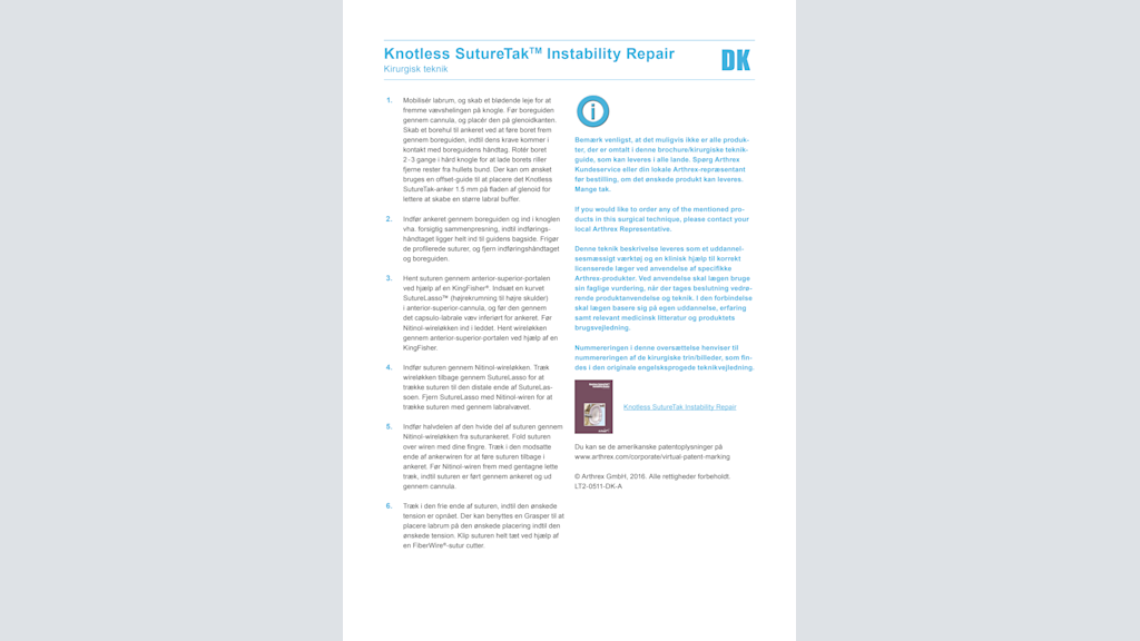 Knotless SutureTak™ Instability Repair