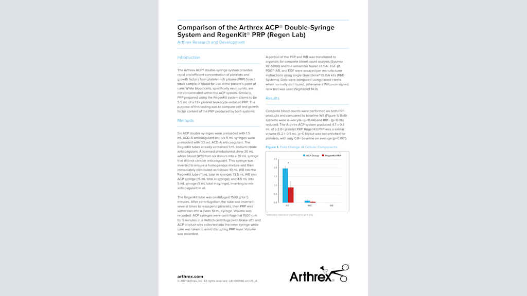 Comparison of the Arthrex ACP® Double-Syringe System and RegenKit® PRP (Regen Lab)