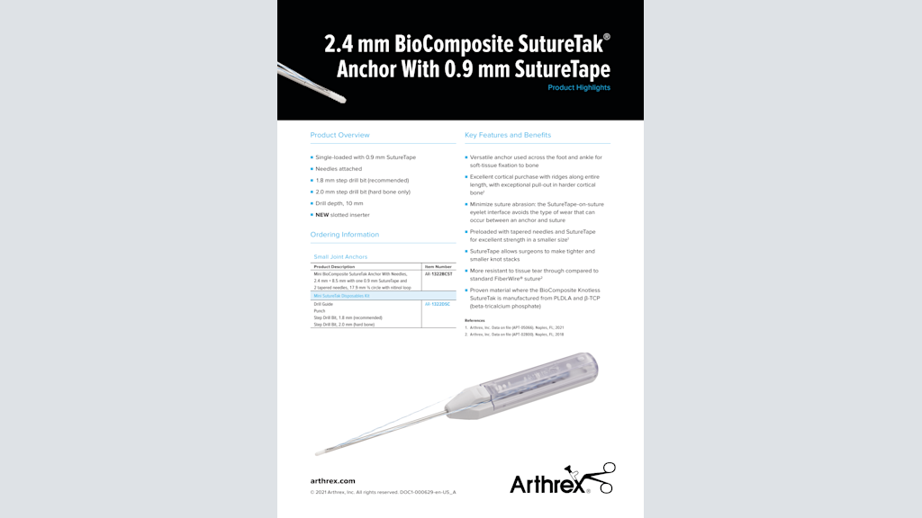 2.4 mm BioComposite SutureTak® Anchor With 0.9 mm SutureTape