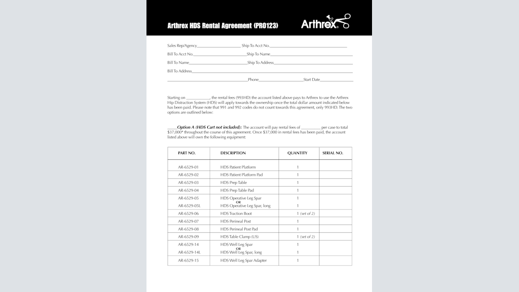 Arthrex HDS Rental Agreement (PRO123)