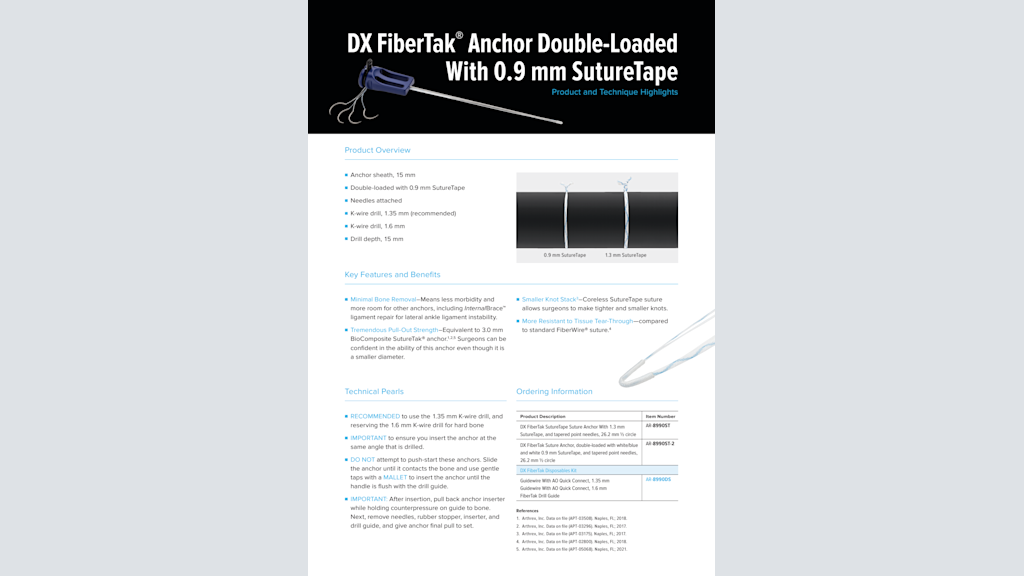 DX FiberTak®  Anchor Double-Loaded With 0.9 mm SutureTape