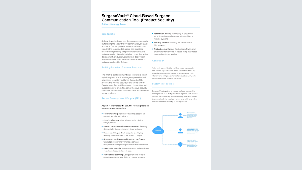 SurgeonVault® Cloud-Based Surgeon  Communication Tool (Product Security)