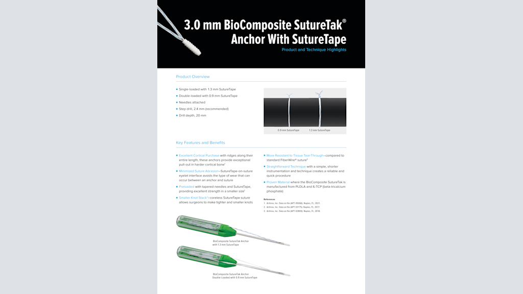 3.0 mm BioComposite SutureTak® Anchor With SutureTape