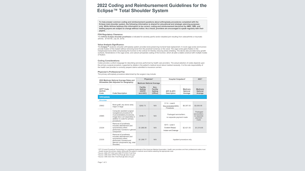 2022 Coding and Reimbursement Guidelines for the Eclipse™ Total Shoulder System