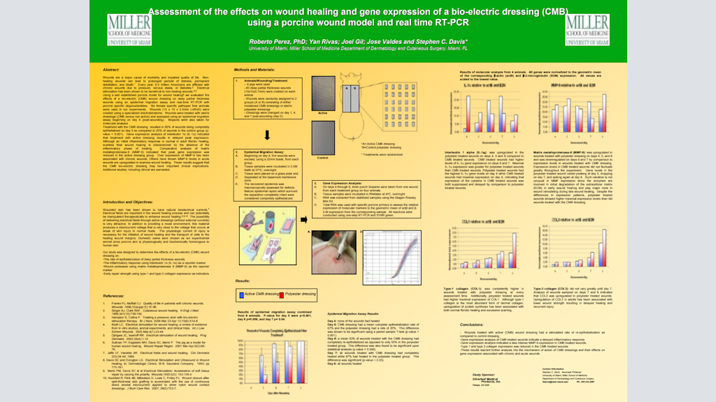 Assessment of the effects on wound healing and gene expression of a bio-electric dressing (CMB) using a porcine wound model and real time RT-PCR