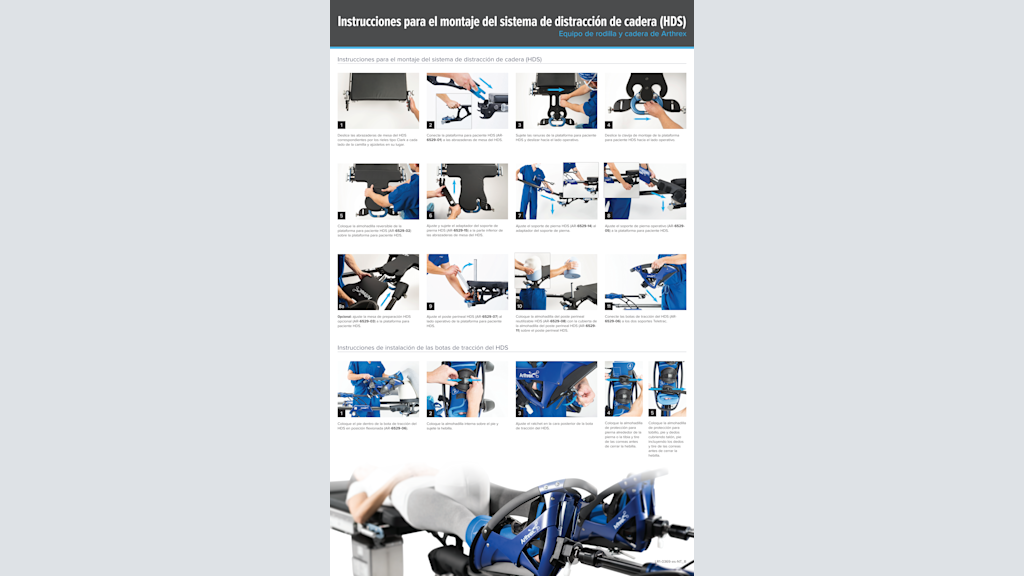 Instrucciones para el montaje del sistema de distracción de cadera (HDS) - Equipo de rodilla y cadera de Arthrex