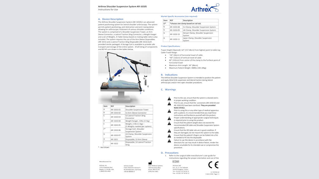 Arthrex Shoulder Suspension System AR-1650S