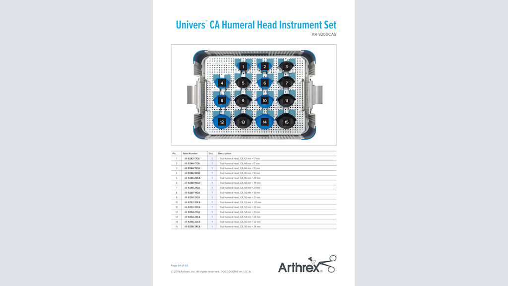 Univers™ CA Humeral Head Instrument Set (AR-9200CAS)