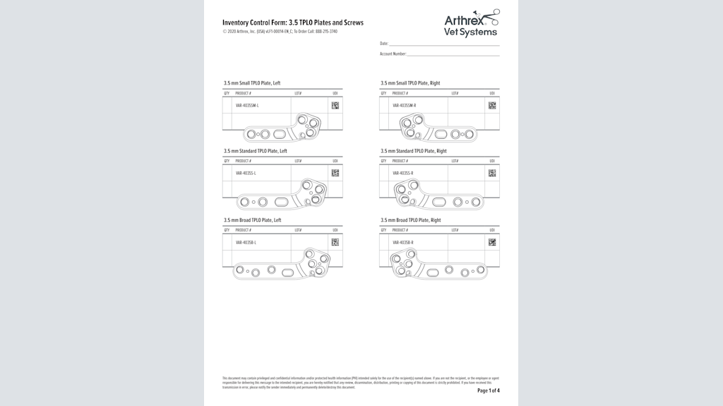 Inventory Control Form: 3.5 TPLO Plates and Screws