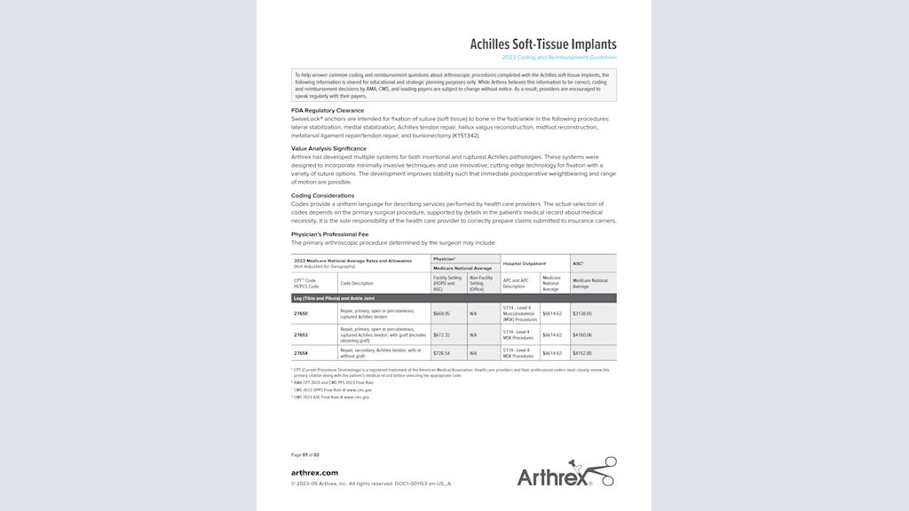 Achilles Soft-Tissue Implants 2023 Coding and Reimbursement Guidelines