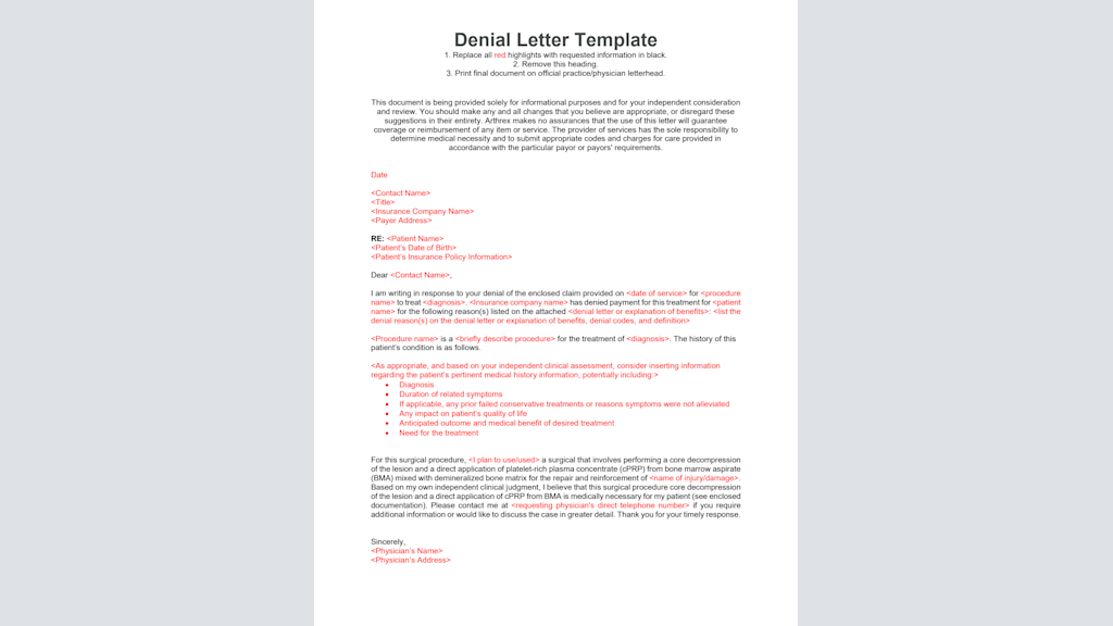 IOBP Denial Letter Template