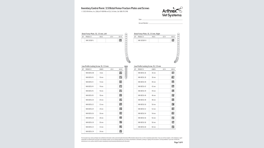 Inventory Control Form: 3.5 Distal Femur Fracture Plates and Screws