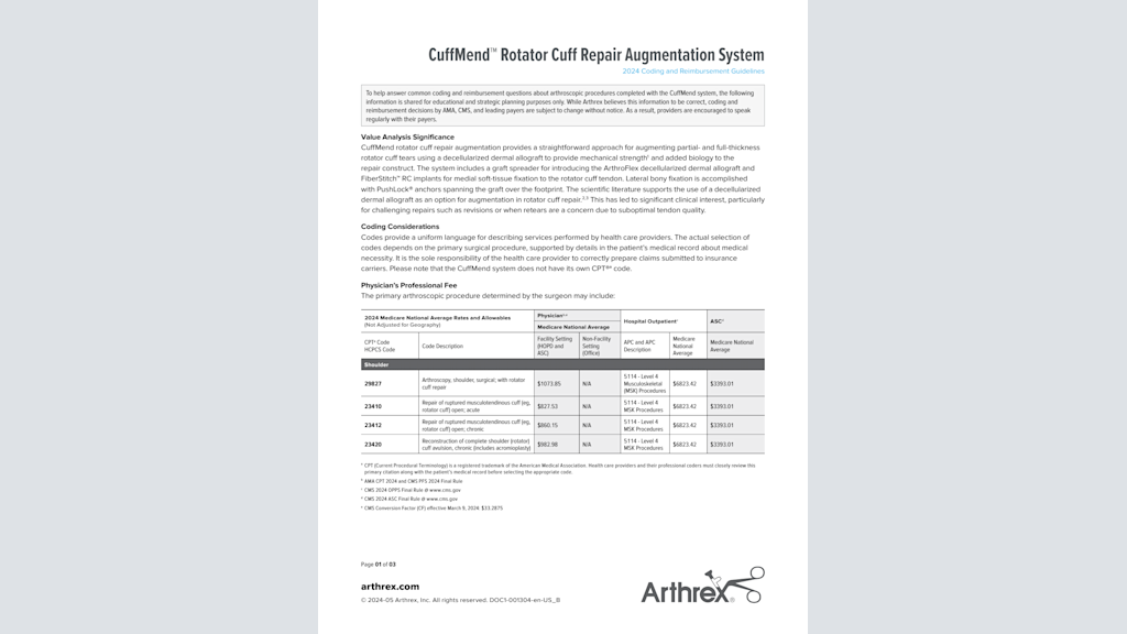 CuffMend™ Rotator Cuff Repair Augmentation System - 2024 Coding and Reimbursement Guidelines