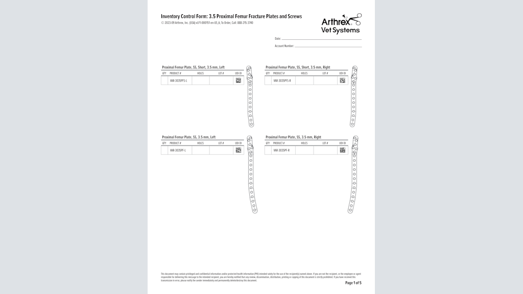 Inventory Control Form: 3.5 Proximal Femur Fracture Plates and Screws