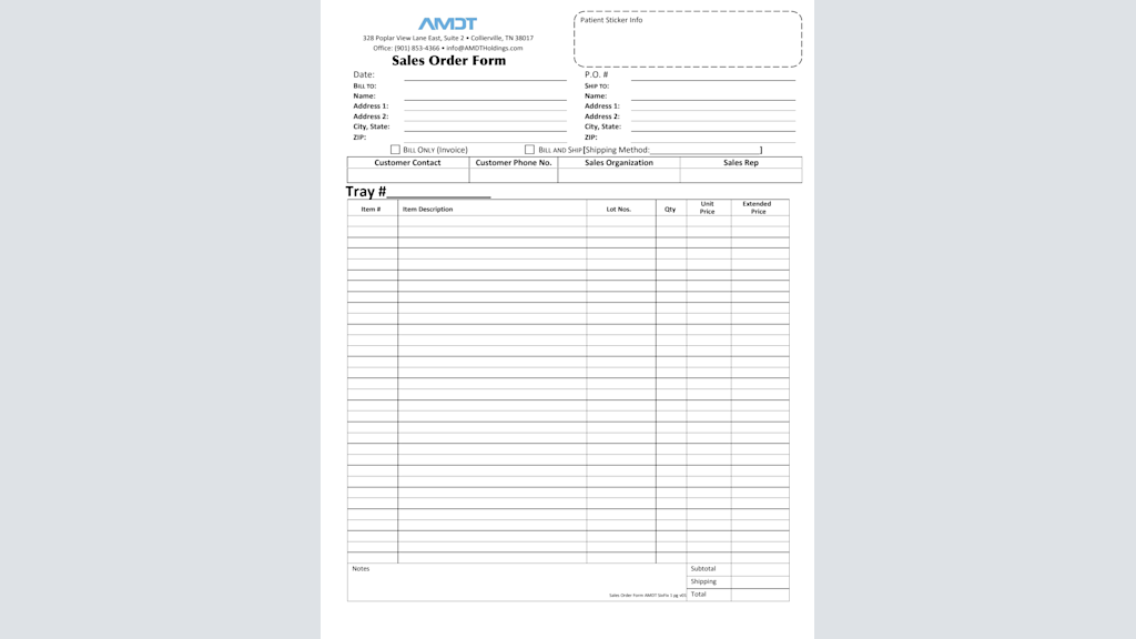 AMDT SixFix Sales Order Form