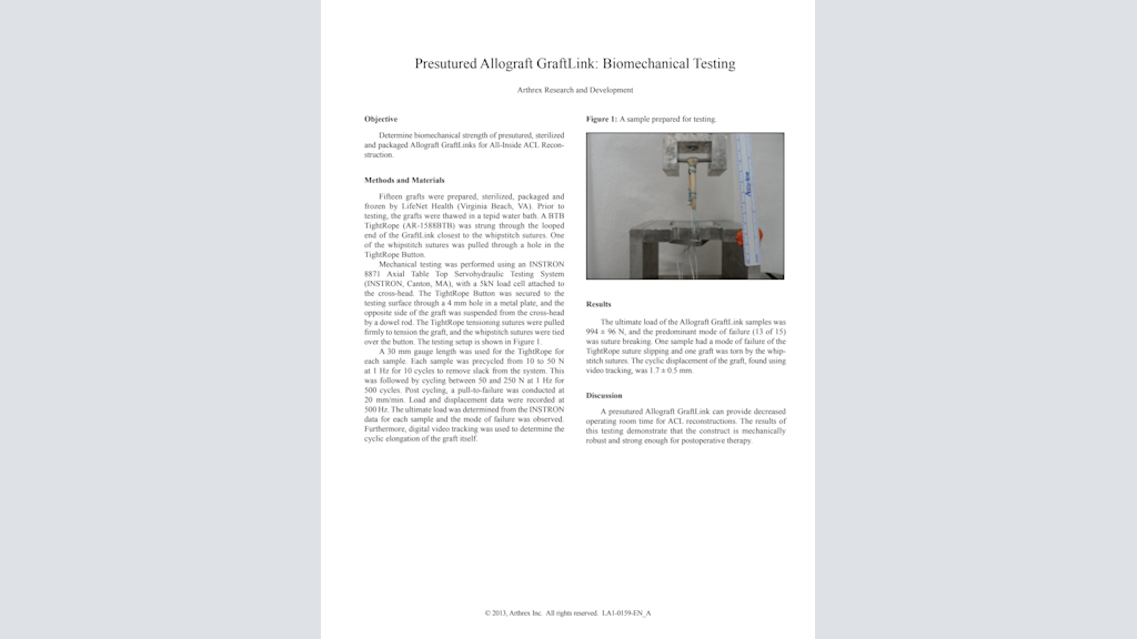 Presutured Allograft GraftLink®: Biomechanical Testing