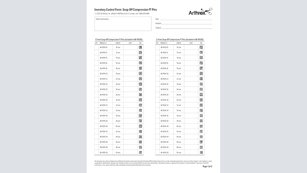 Arthrex - Snap-Off Compression FT Pins