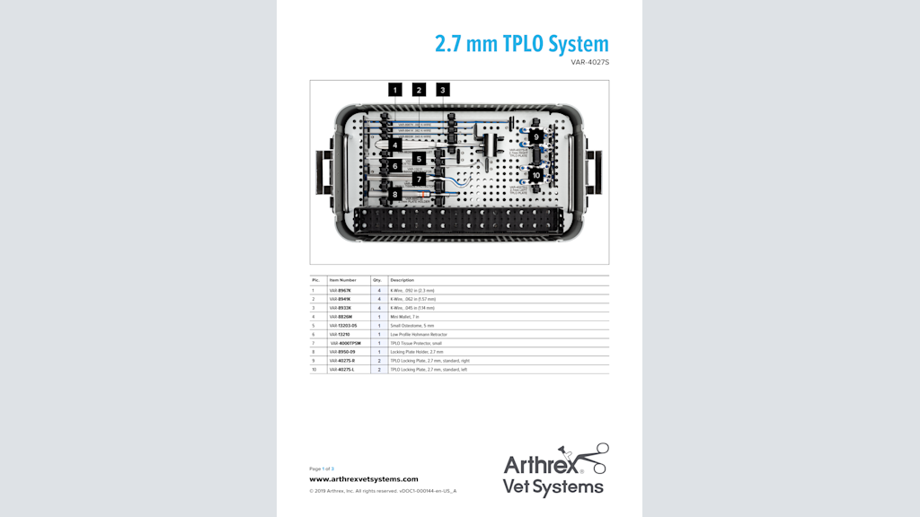 2.7 mm TPLO System (VAR-4027S)