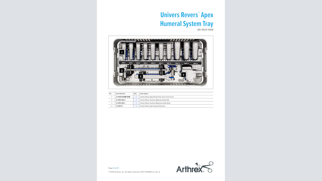 Univers Revers™ Apex Humeral System Tray (AR-9501-RAB)