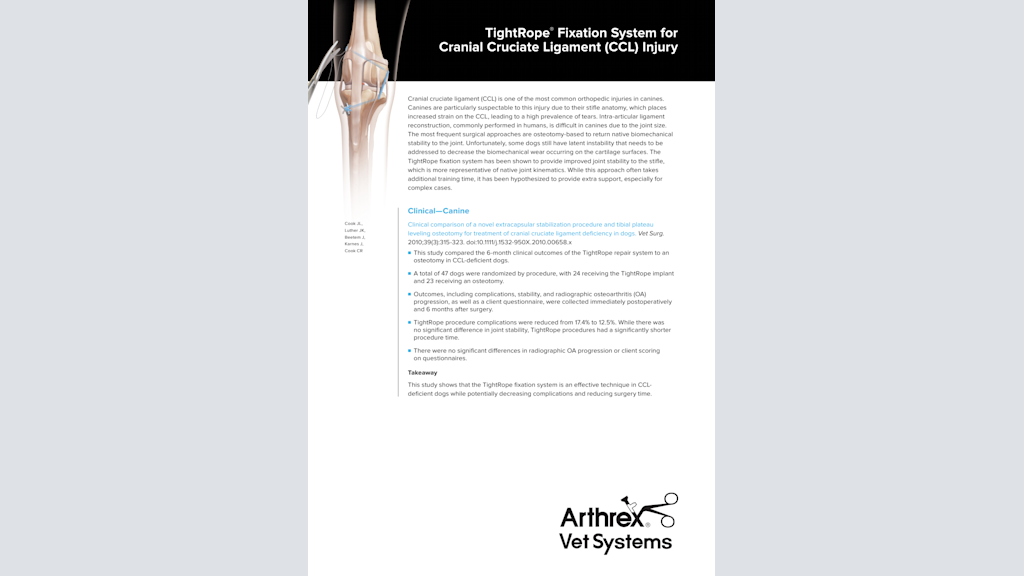 TightRope®  Fixation System for Cranial Cruciate Ligament (CCL) Injury