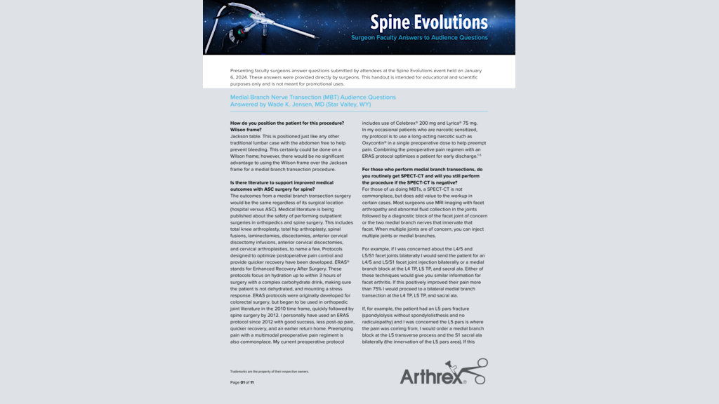 Spine Evolutions Surgeon Faculty Answers to Audience Questions