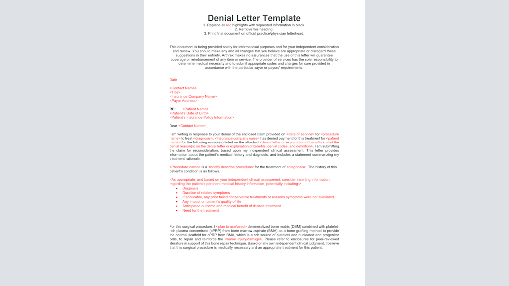 BioSurge Denial Letter Template