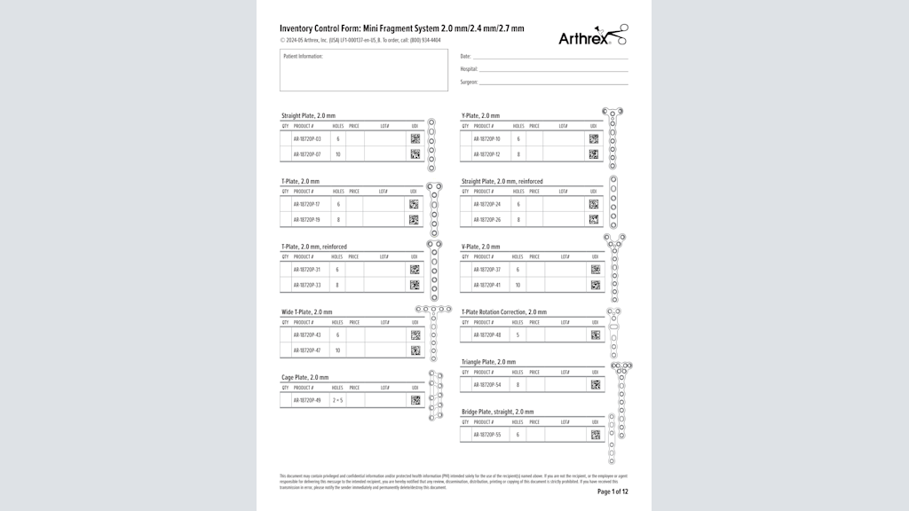 Inventory Control Form: Mini Fragment System 2.0 mm/2.4 mm/2.7 mm