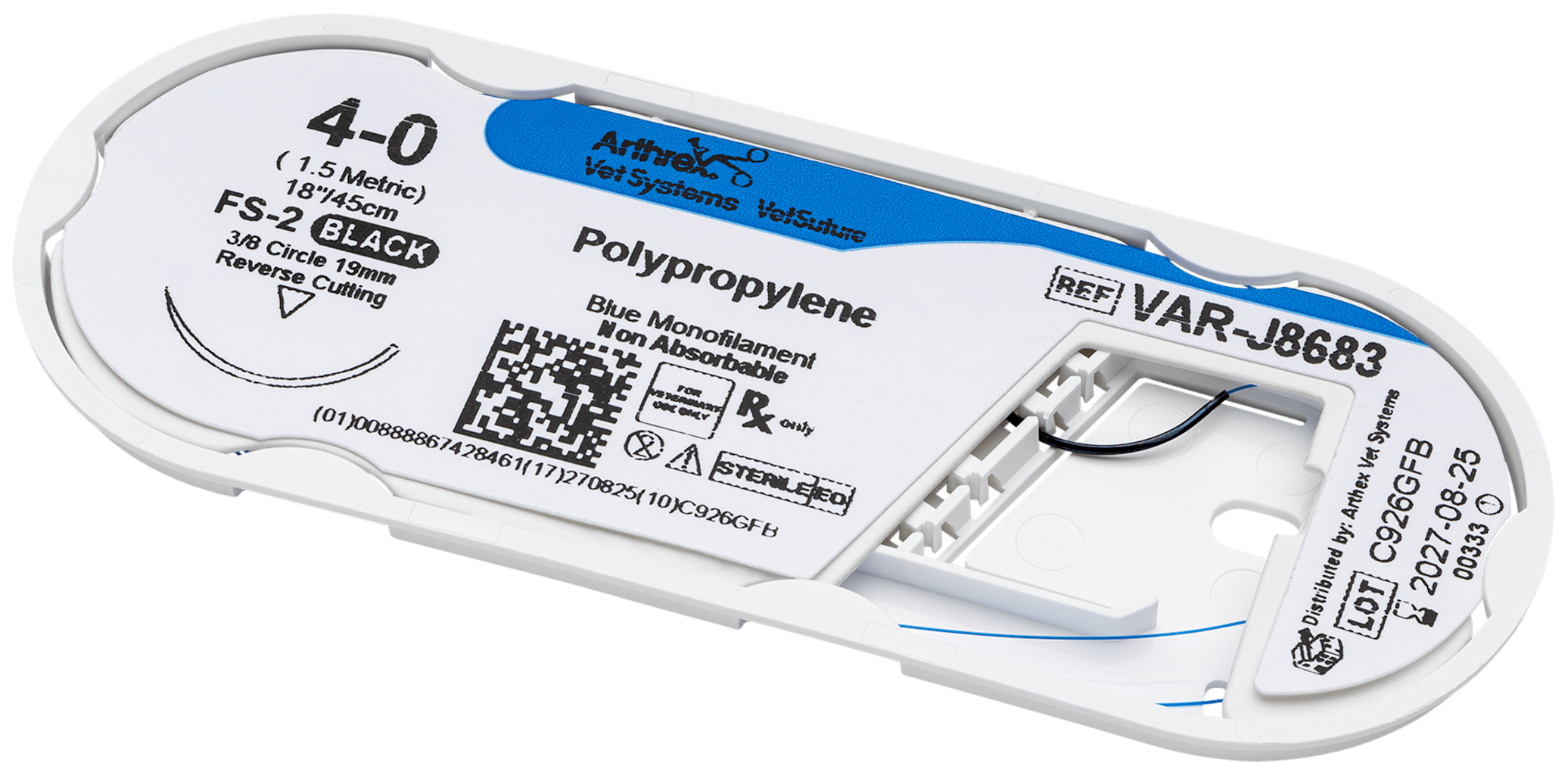 Arthrex - Polypropylene 4-0 Blue 18”, FS-2 Reverse Cutting 19mm 3/8C ...