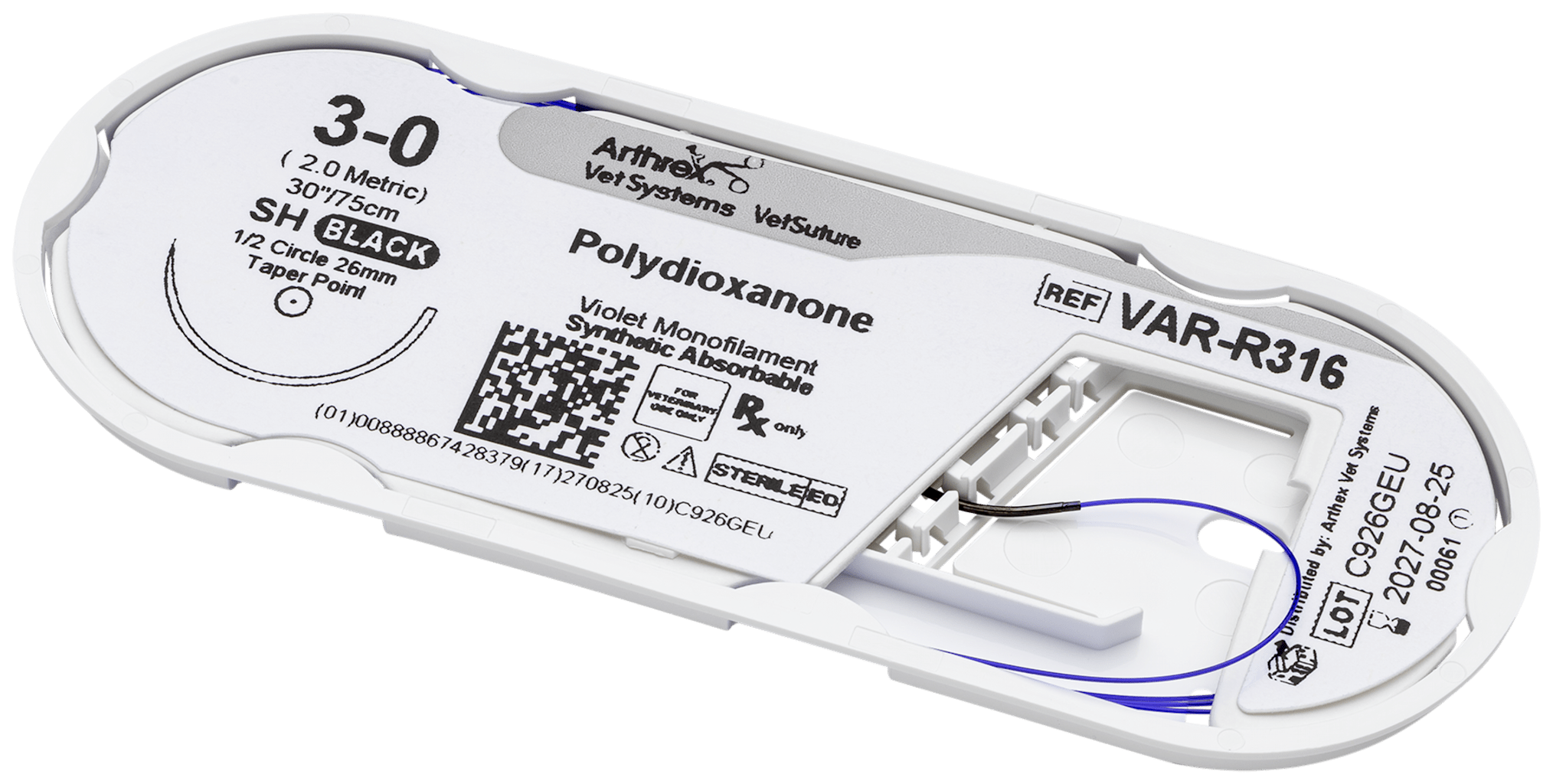 Arthrex - Polydioxanone 3-0 Violet 30”, SH Taper Point 26mm 1/2C - VAR-R316