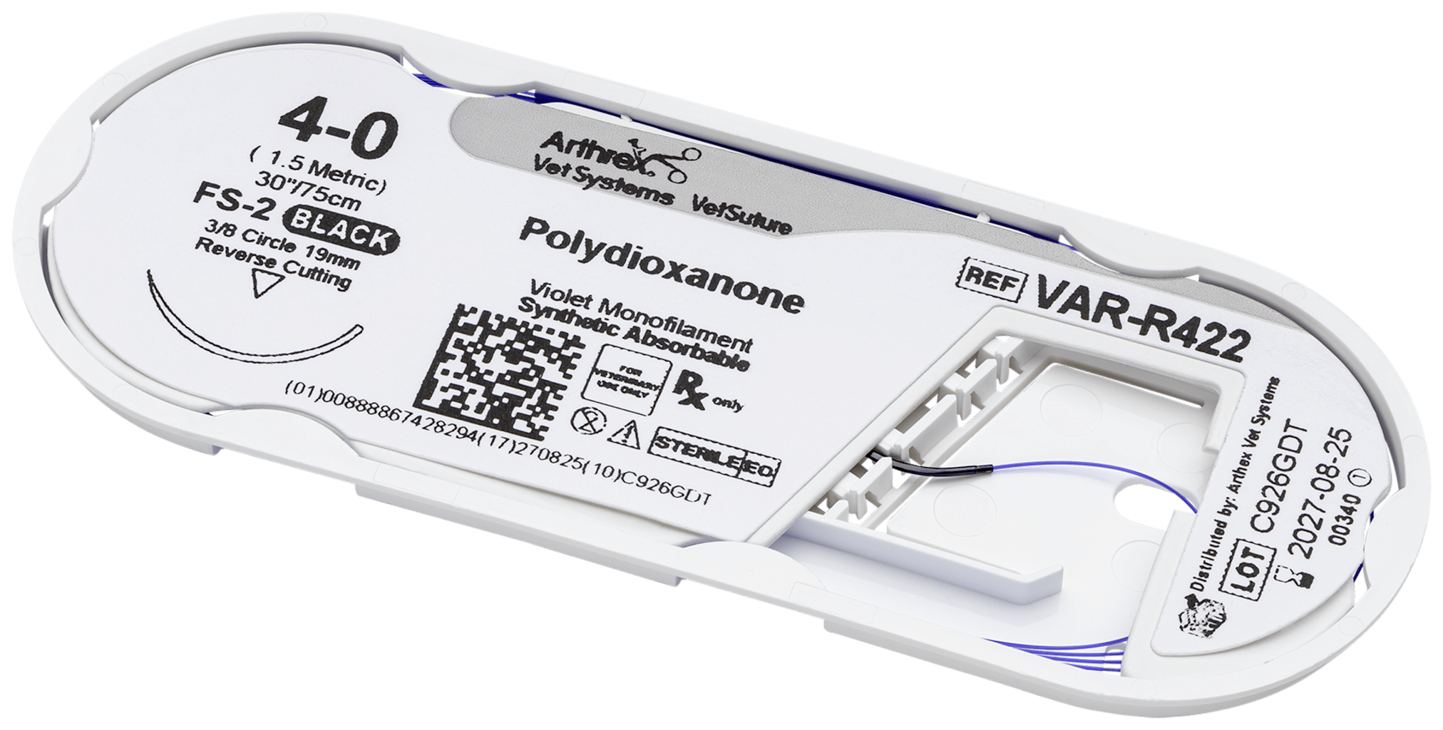 Arthrex - Polydioxanone 4-0 Violet 30”, FS-2 Reverse Cutting 19mm 3/8C ...
