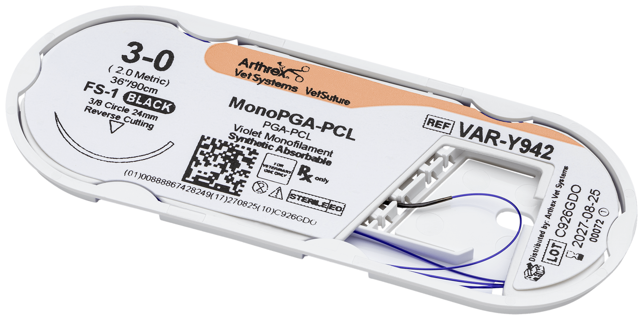 Arthrex - MonoPGA-PCL 3-0 Violet 36”, FS-1 Reverse Cutting 24mm 3/8C ...