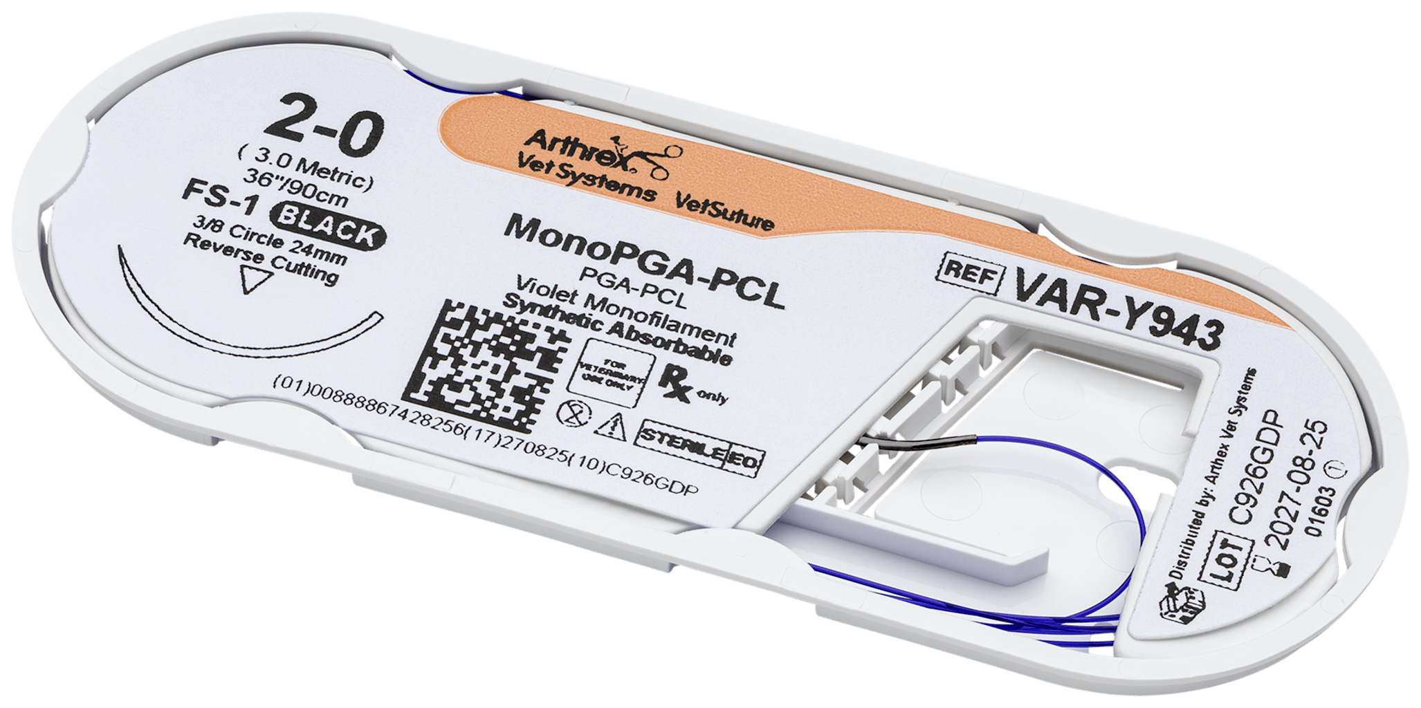 Arthrex - MonoPGA-PCL 2-0 Violet 36”, FS-1 Reverse Cutting 24mm 3/8C ...