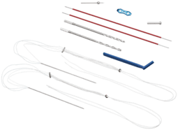 Implant System, Dual TightRope Syndesmosis 2 Hole Buttress Plate, with one 2 Hole Plate, two Knotless TightRope Assemblies, one Threaded BB-Tak, two 1.6 mm Guidepins, Drill Bit, Cannulated Drill Bit, Drill Guide and Guidewire Sleeve