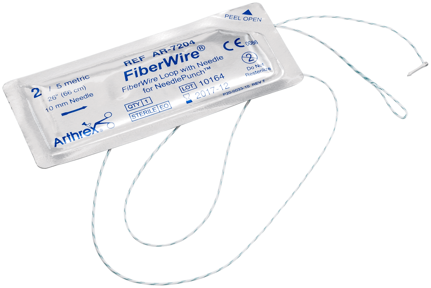 #2 FiberWire Loop, w/Needle for NeedlePunch, 26" (green), 10 mm, Straight