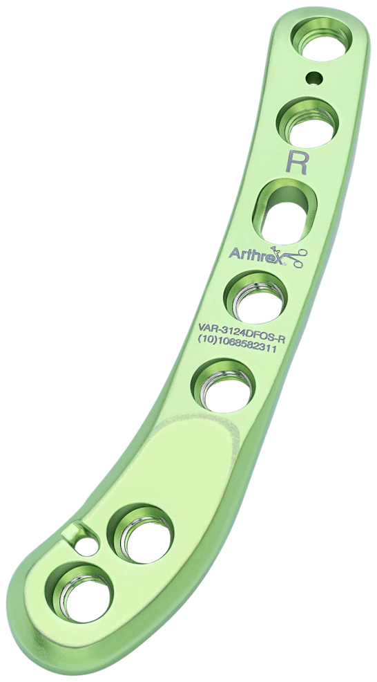 Distale Femurosteotomieplatte, rechts, Titan, 2.4 mm, kurz
