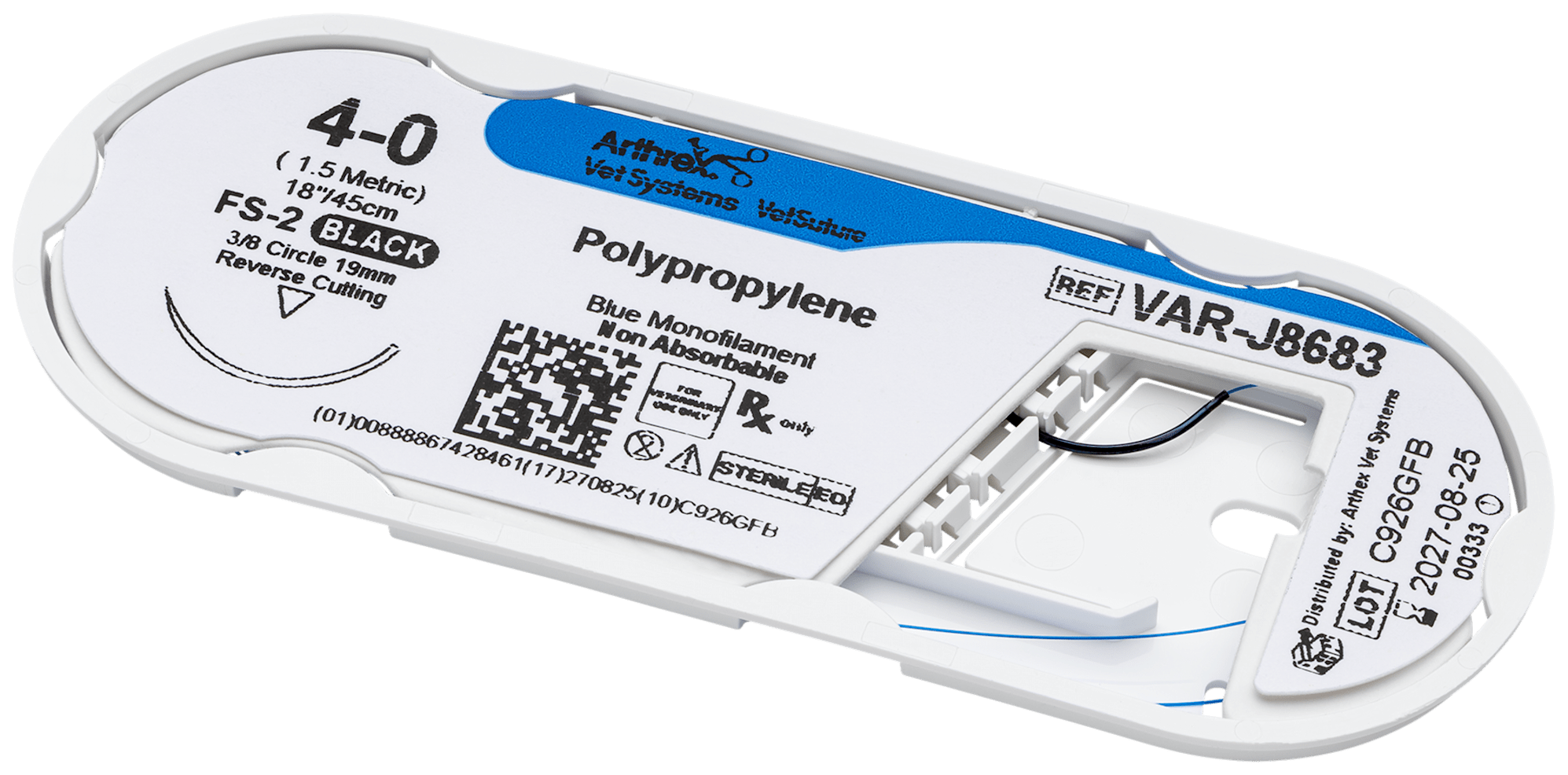 Polypropylene 4-0 Blue 18”, FS-2 Reverse Cutting 19mm 3/8C