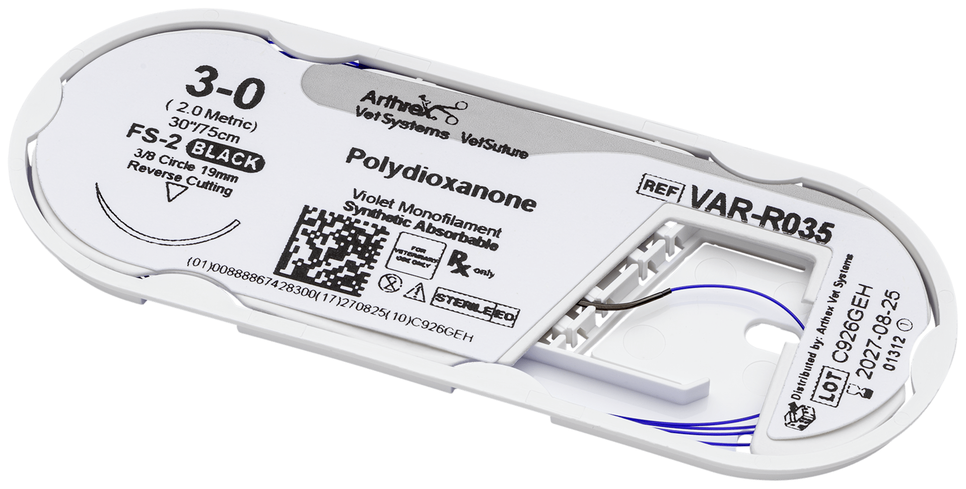 Polydioxanone 3-0 Violet 30”, FS-2 Reverse Cutting 19mm 3/8C