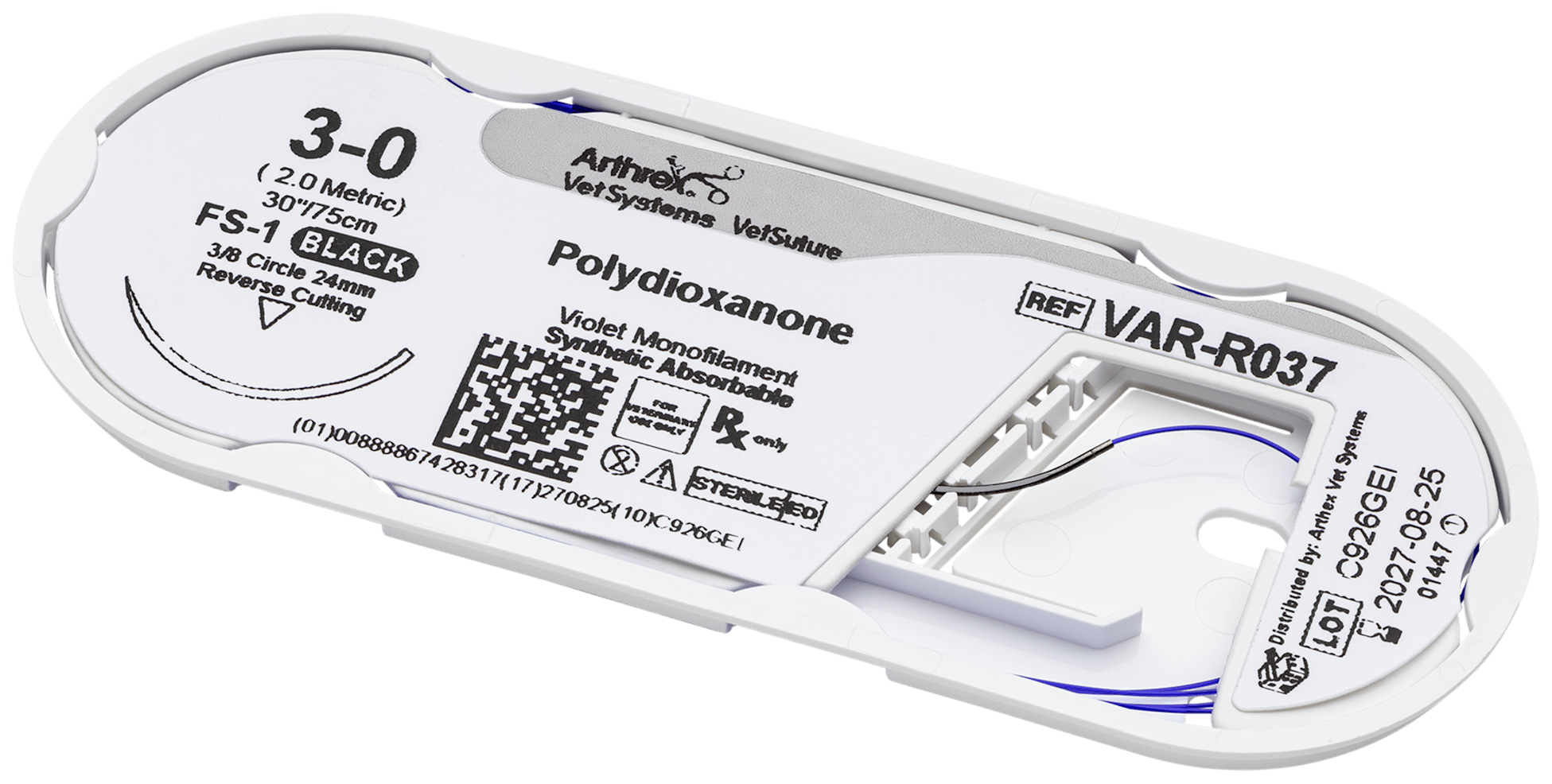 Polydioxanone 3-0 Violet 30”, FS-1 Reverse Cutting 24mm 3/8C